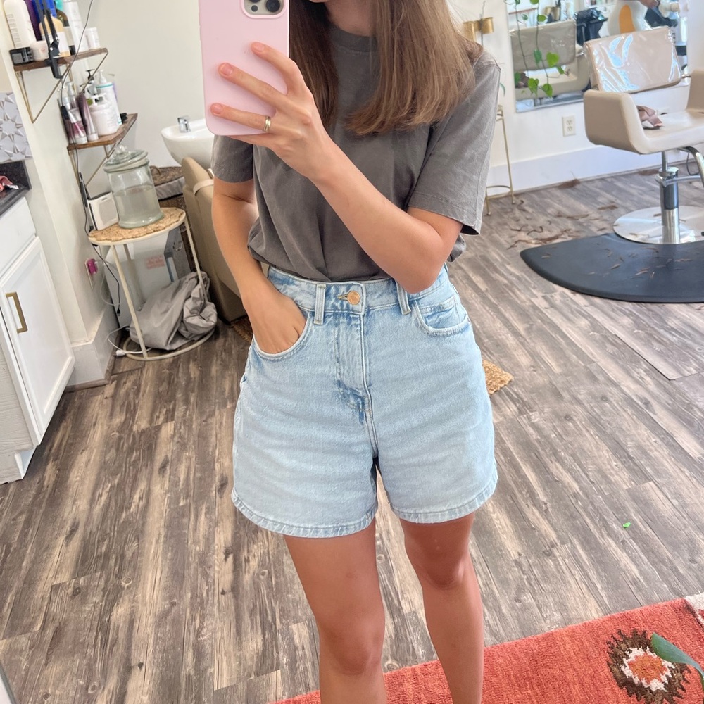 Zara Blue Light Denim high waist shorts - Picture 2 of 3